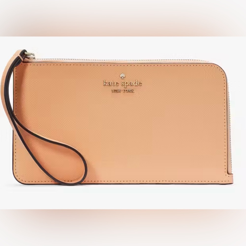 NWT KATE SPADE- Lucy Medium L-Zip Wristlet - Orange Cream